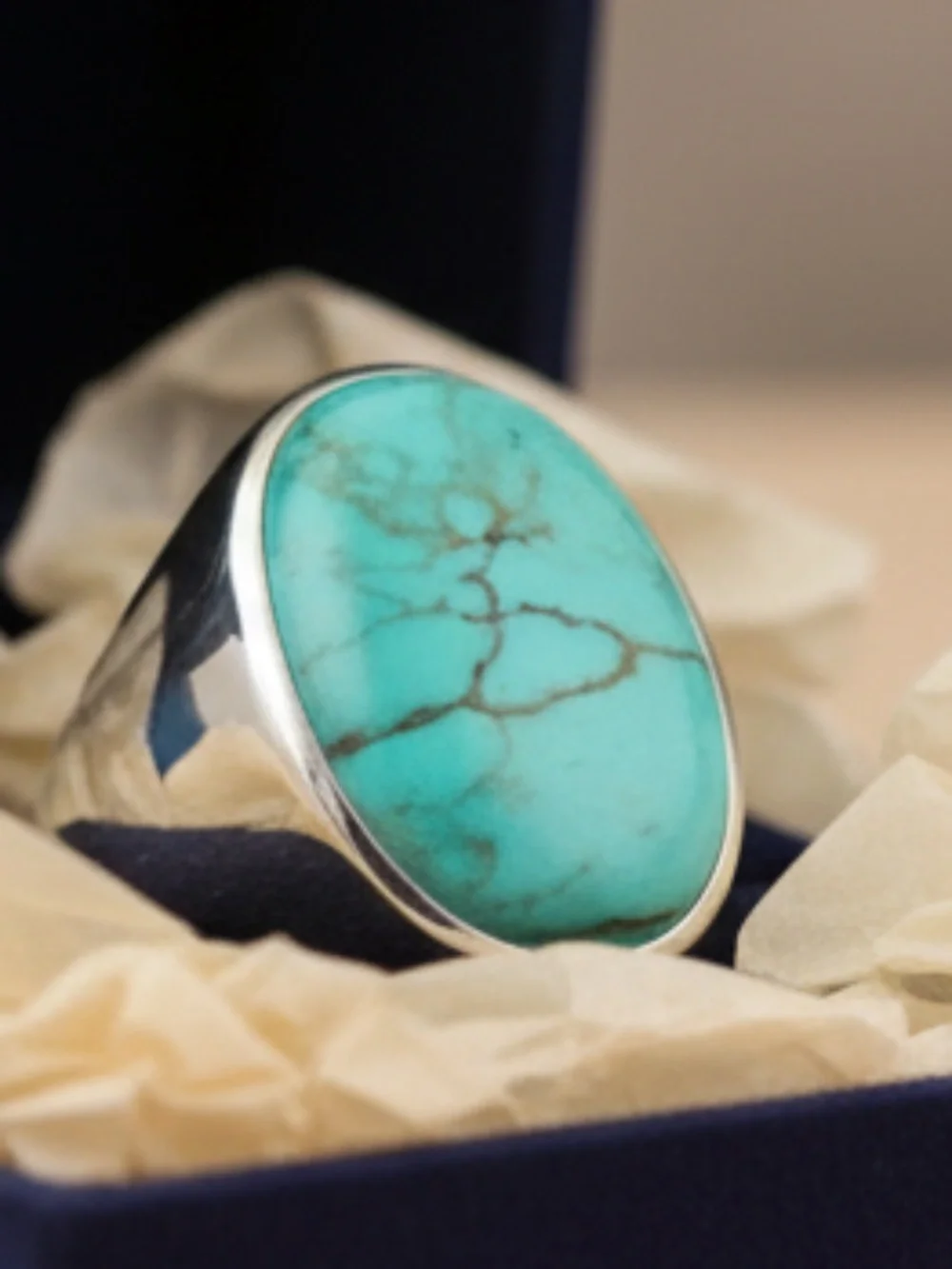 Womens Sterling Silver‎ .925 Turquoise Oval Ring
